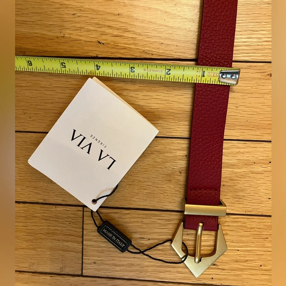New La Via Gold and Red Luxury Leather Belt